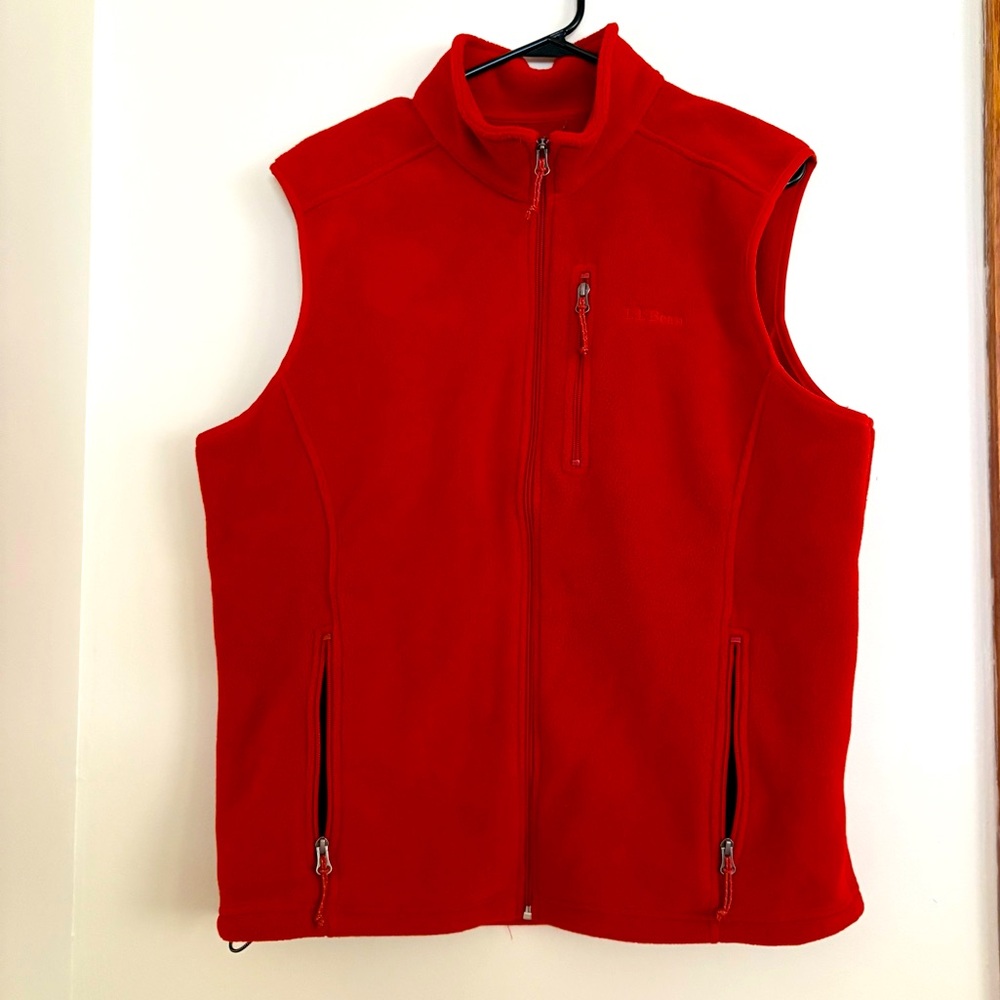 L.L. Bean Men's Large Polar Tech Pocket Full-Zip Fleece Vest Sleeveless Orange